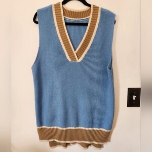 Blue With Brown Trim Oversized Sweater Vest Size L